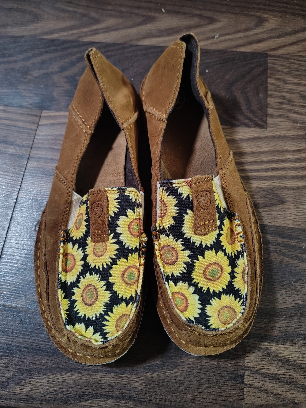 Ariat Kids Sunflower Slip-On Moccasins in Brown and Yellow